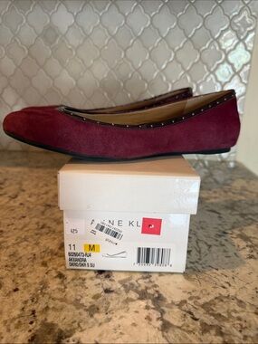 Anne Klein Burgundy Suede Stud-Trim Ballet Flat
